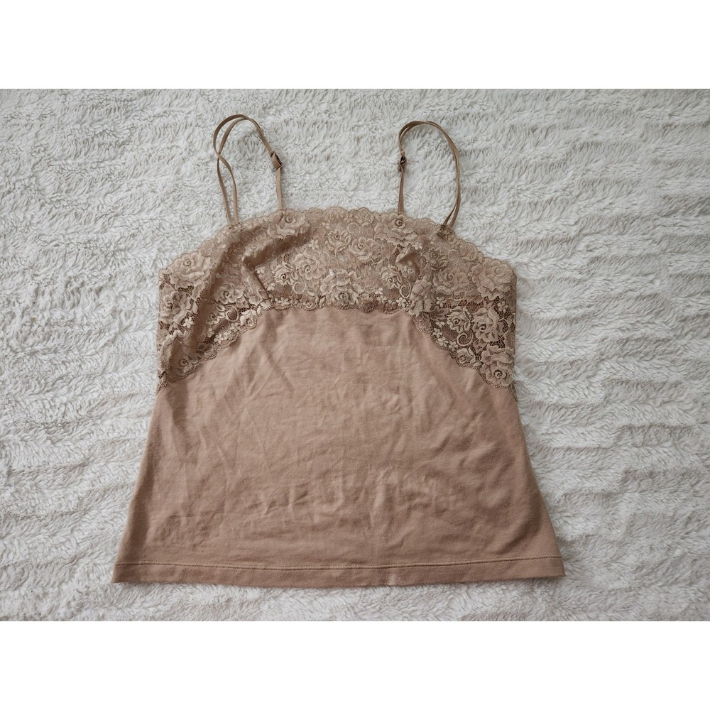 Wacoal Lace Trim Camisole Tank Top Women's XL Beige Nude Adjustable Strap 81168